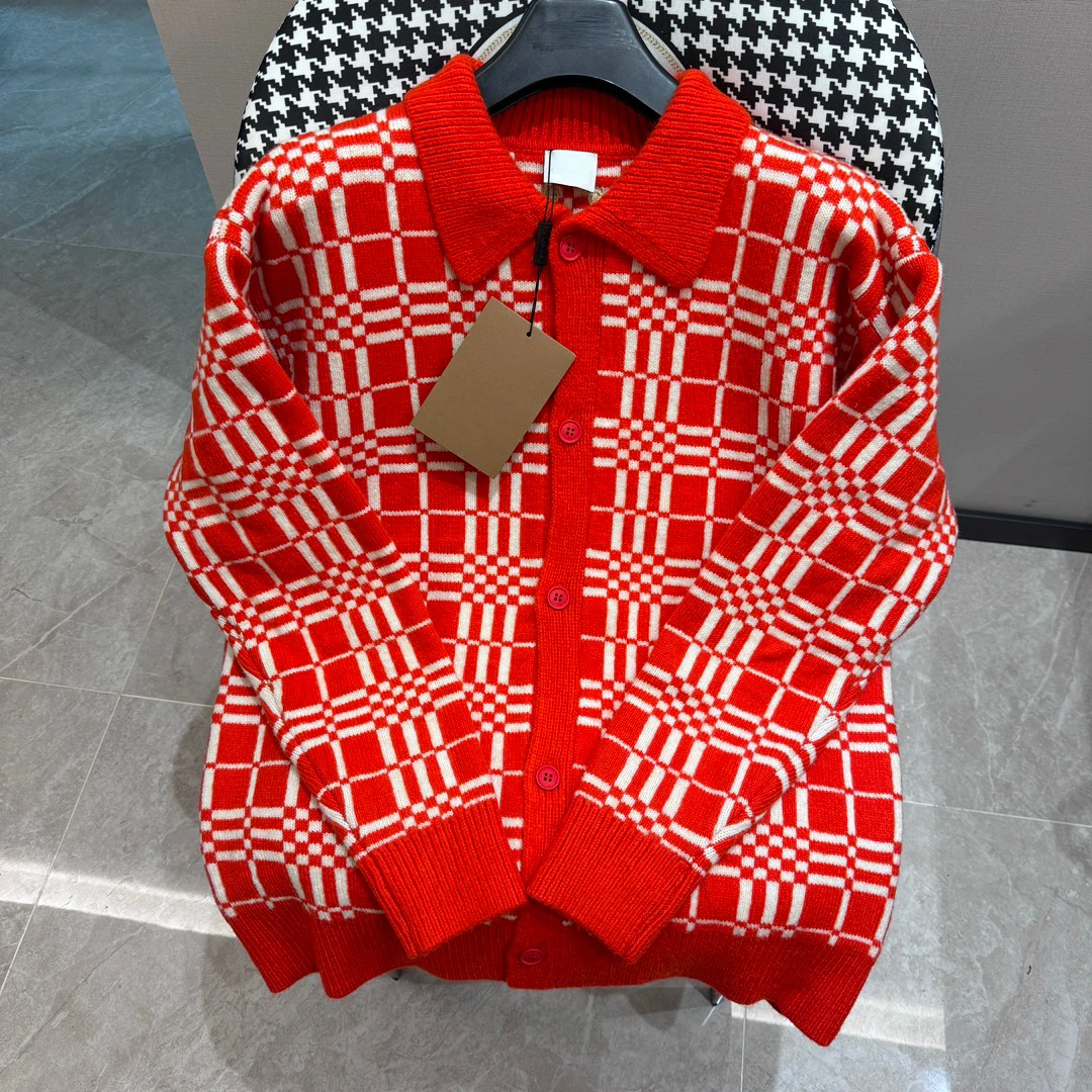 

Spring Autumn New Style Checkerboard Jacquard Cardigan Jacket Men Women Sweater