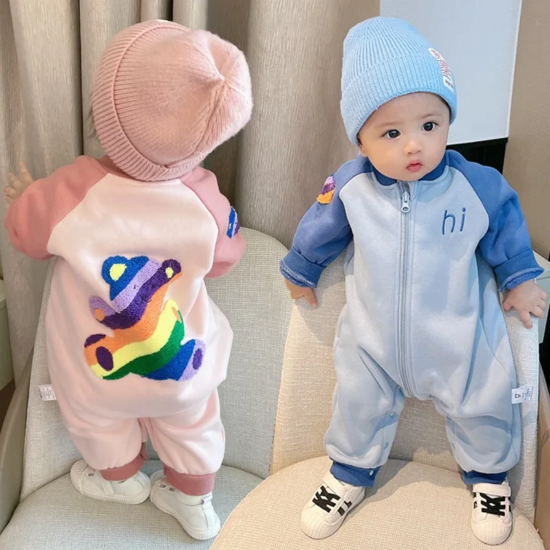 

Baby Autumn and Winter Clothes Jumpsuit Fleece-Lined Thickened Warm out Boys and Girls Baby Winter Romper Newborn Winter clothes