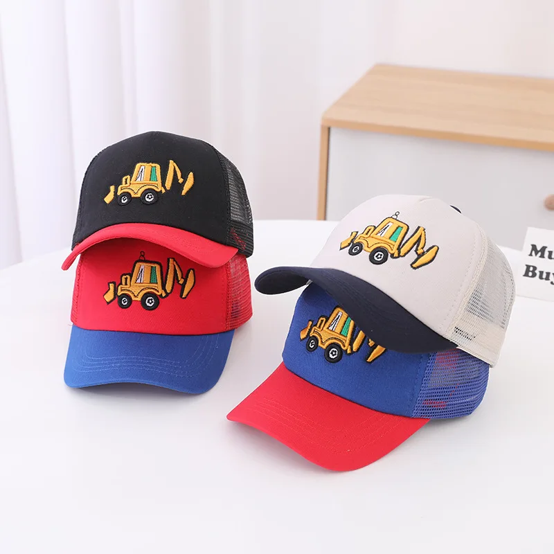 

Summer Mesh Baseball Cap For a Boy 3-8 Years Excavator Tuck Print Funny Visor Hat For Girls Kids 52-54cm