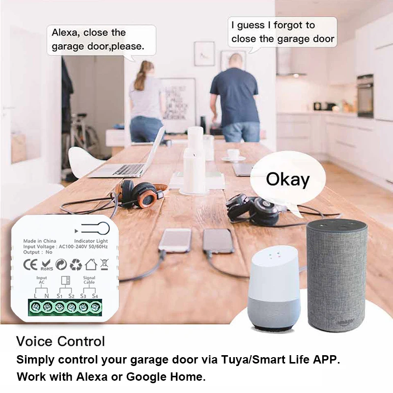 Tuya Smart WiFi Apriporta garage con controllo vocale (Alexa/Google), interruttore remoto automatico e modulo relè per l'automazione della va domestica  13