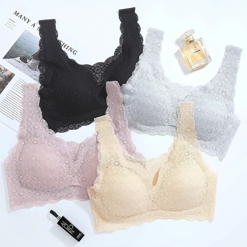 Elegant Seamless Lace Bra with Pads - Breathable Lingerie