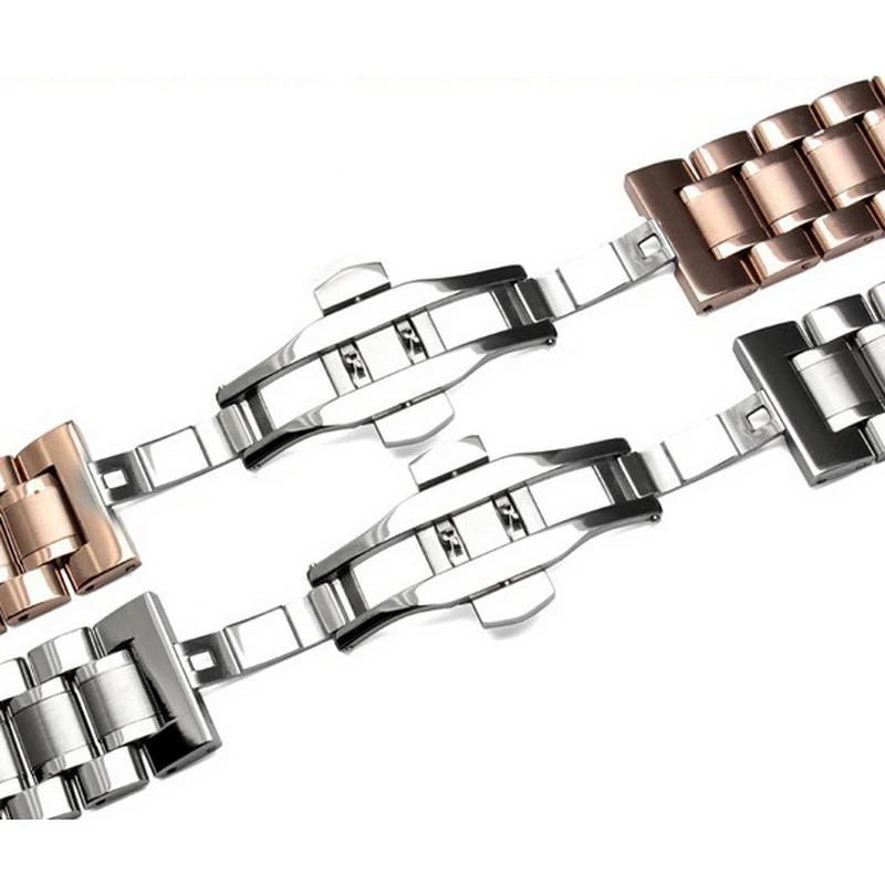 Premium Stainless Steel Watch Band with Butterfly Clasp - Silver Gold Finish
