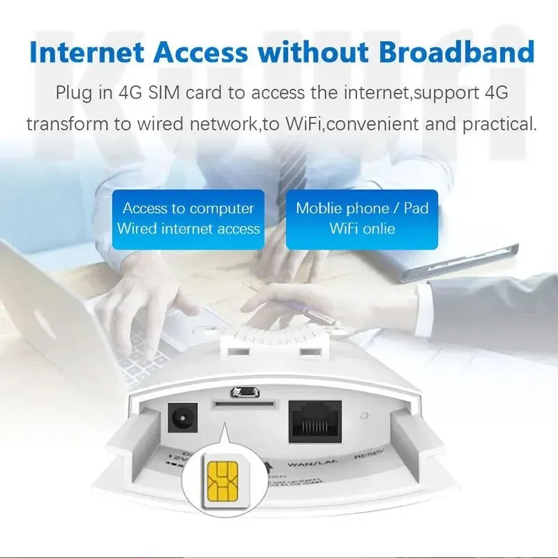 KuWFi-enrutador Wifi 4G CPE para exteriores, enrutador inalámbrico de 150Mbps con ranura para tarjeta Sim, extensor de refuerzo Wifi para todo tipo de clima para cámara IP