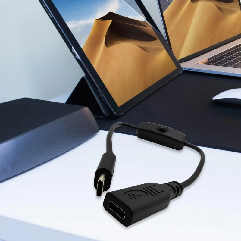 Compact USB-C Power Extension Cable with On/Off Switch