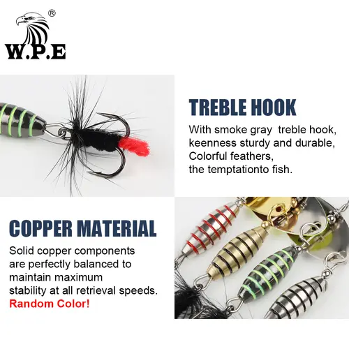 W.P.E 1pcs Spinner Lure 3.7g/5.3g/8.2g/10.5g Bait Metal Brass Spoon Hard Lure Feather Treble Hook Fake Lure Fishing Tackle Pesca - Image 4