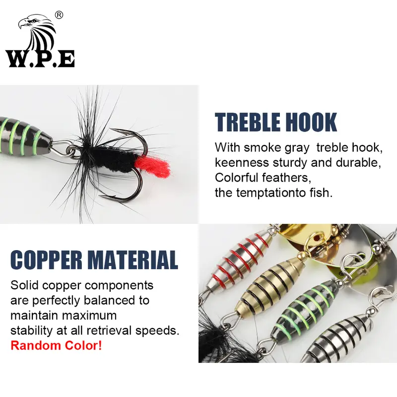 W.P.E 1pcs Spinner Lure 3.7g/5.3g/8.2g/10.5g Bait Metal Brass Spoon Hard Lure Feather Treble Hook Fake Lure Fishing Tackle Pesca - Image 4