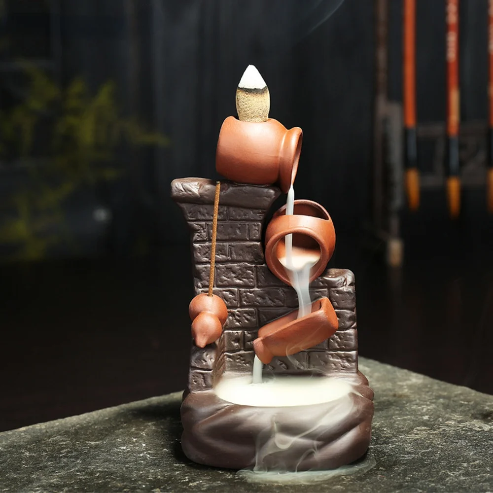 

Ceramic Backflow Incense Burner Home Decor Aromatherapy Censer Creative Moon Mountain and Flowing Water Incense Holder