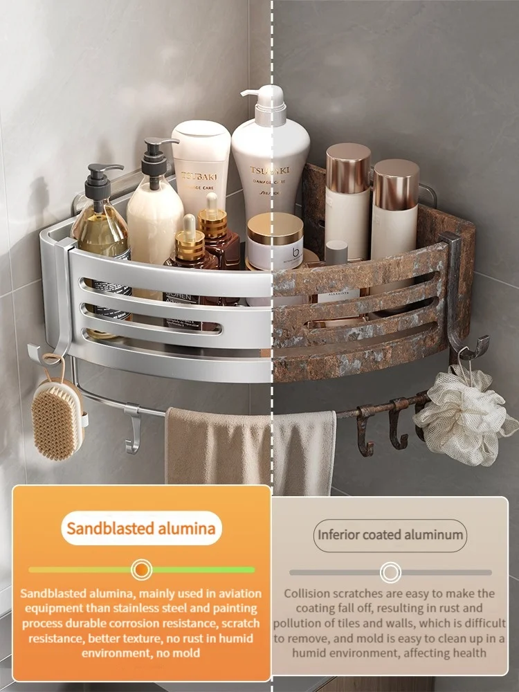 No-Drill Bathroom Storage Shelf Shampoo Makeup Storage Holder Kitchen Organizer Wall Mounted Bathroom Accessories bathroom storage shelf