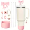 9pcs Accessories Set for Cup 30oz/40oz Spill Proof Stopper Flowers Straw Cover Silicone Boot Charm Butterfly Chain
