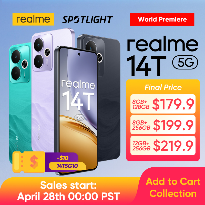 [World Premiere] realme 14T 5G Smartphone NFC Dimensity 6300 5G Processor 6000mAh Battery 45W Charge 120Hz AMOLED Display IP69
