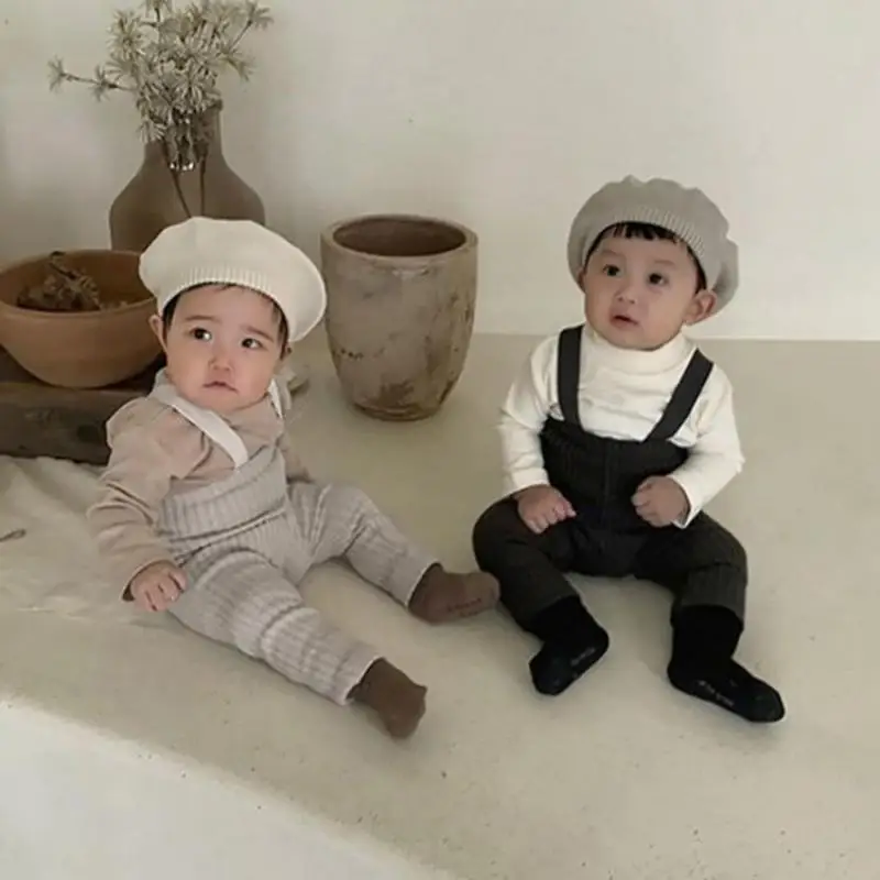 2025 Autumn New Baby Solid Leggings Toddler Boy Pp Pants Cotton Infant Girl Overalls Kids Casual Trousers Baby Strap Leggings