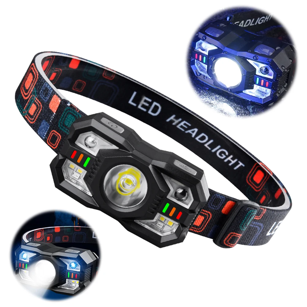 LED Induction Headlamp with Motion Sensor 300 Lumens Rechargeable Camping Light for Outdoor Activities and Running