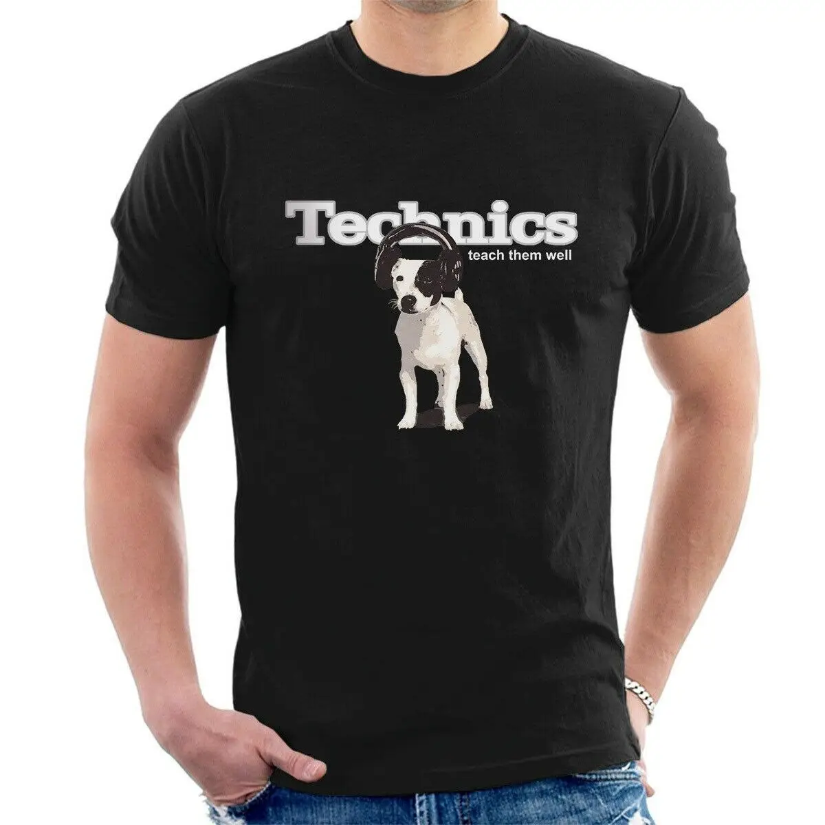 

Funny Technics Dog Teach Them Well Vinyl DJ T-Shirt. Summer Cotton Short Sleeve O-Neck Mens T Shirt New S-3XL