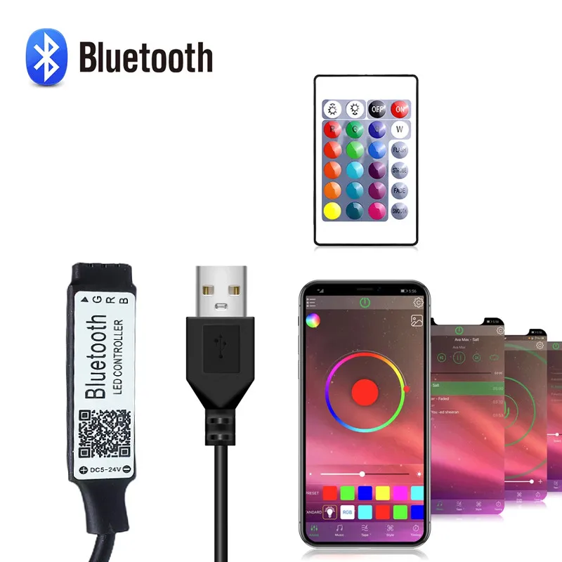 USB Bluetooth RGB LED Controller With 24Key IR Remote Music Timer Phone APP Control For 5V 2835 3528 5050 SMD COB TV Strip Light S75e39c17417b453b9b3be09299c66425z