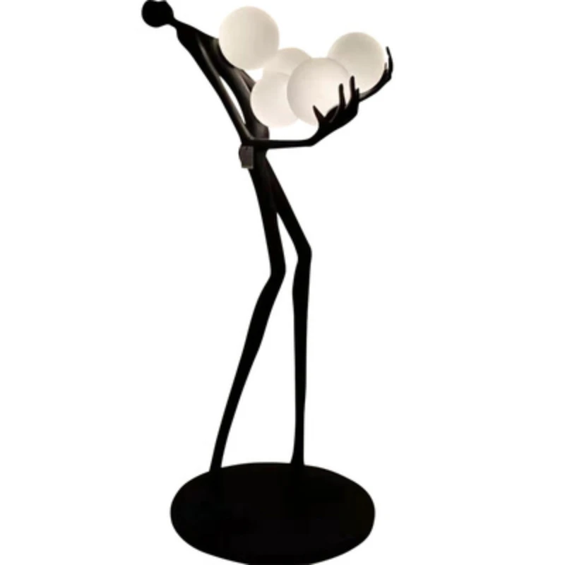 

wholesale modern hotel project indoor decor creative design human art sculpture ball holding standing led floor lamp