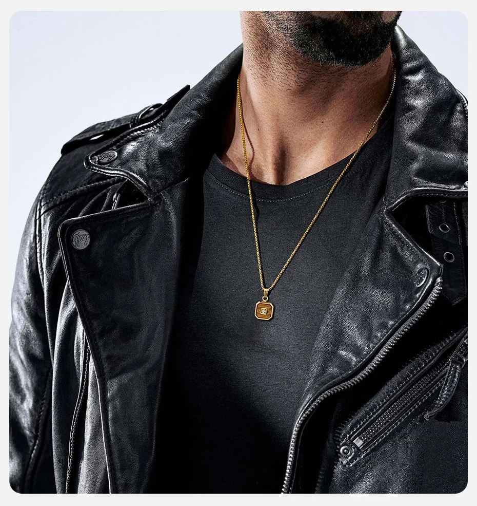 Vnox AAA CZ-Stein-Inlay, quadratische Halsketten, schwarz-silberfarbener Metallanhänger mit Tigerauge-Stein, minimalistischer cooler Schmuck – Detail 6