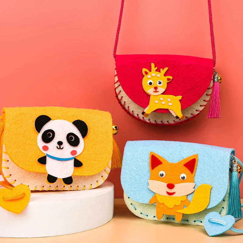 

Children Handmade Craft Kits Non-woven Weaving DIY Toys Felt Cloth Crossbody Bag Montessori Aids Early Educational Toy for Kids
