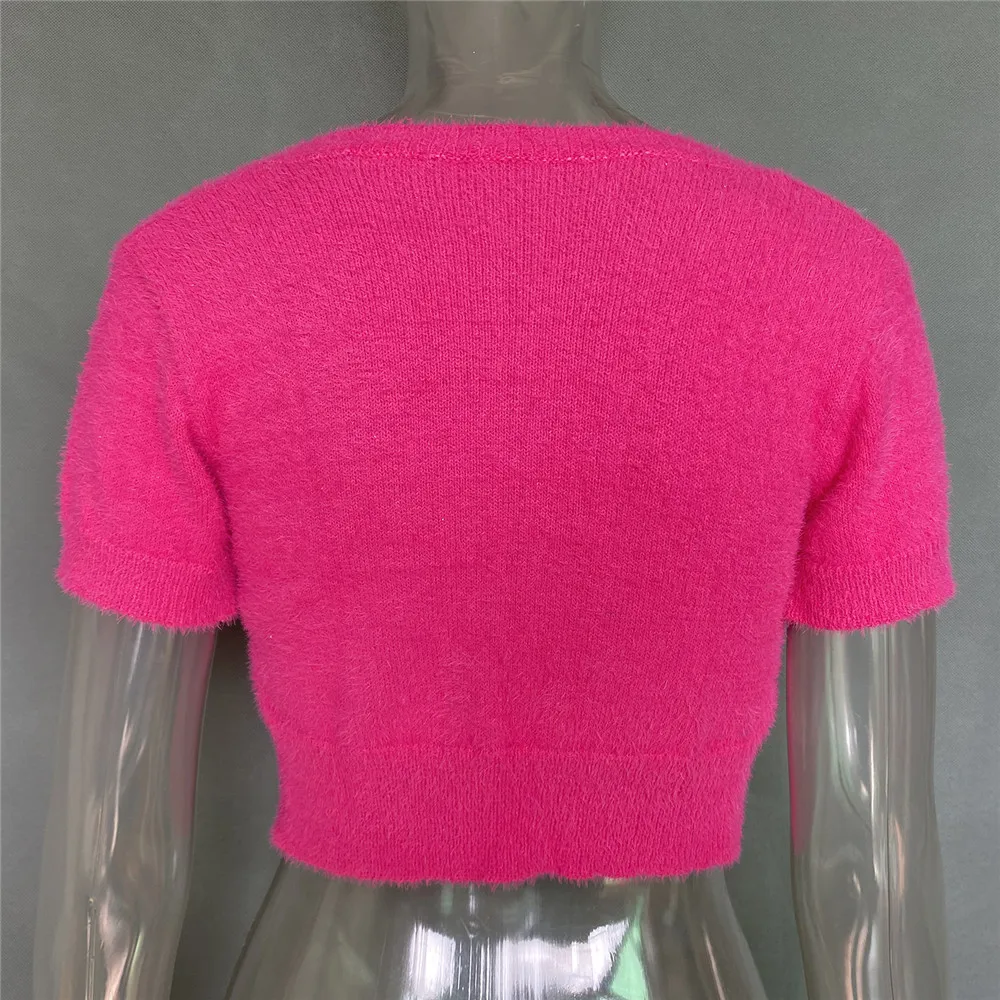 Shop Now Women Knitted Sweater Cardigans Summer V Neck Short Sleeve Crop Top Sweaters Fashion Streetwear Cropped Tops Cardigan short sleeve cardigan