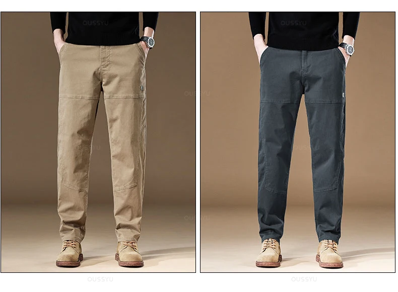 Hochwertige Ganzjahres-Cargohose für Herren aus 97% Baumwolle, Einfarbig, Grau, Lässige Koreanische Jogger-Hose mit Taschen, Arbeitshose für Männer – Detail 5