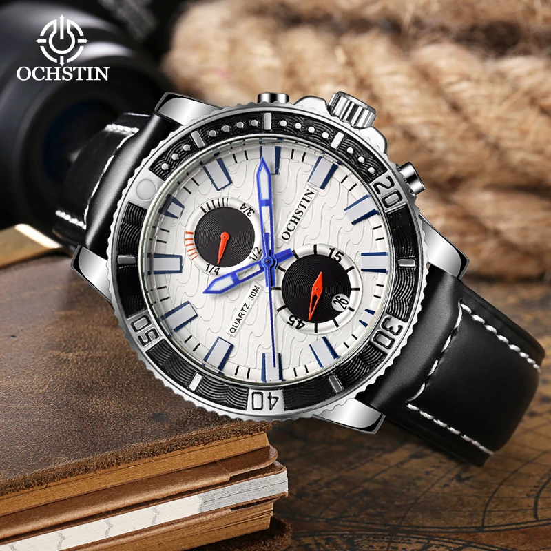 OCHSTIN Originale Series Craftsmanship Multi-functional Quartz Watch Mineral Plus Hard Glass Leather Watch Style Men