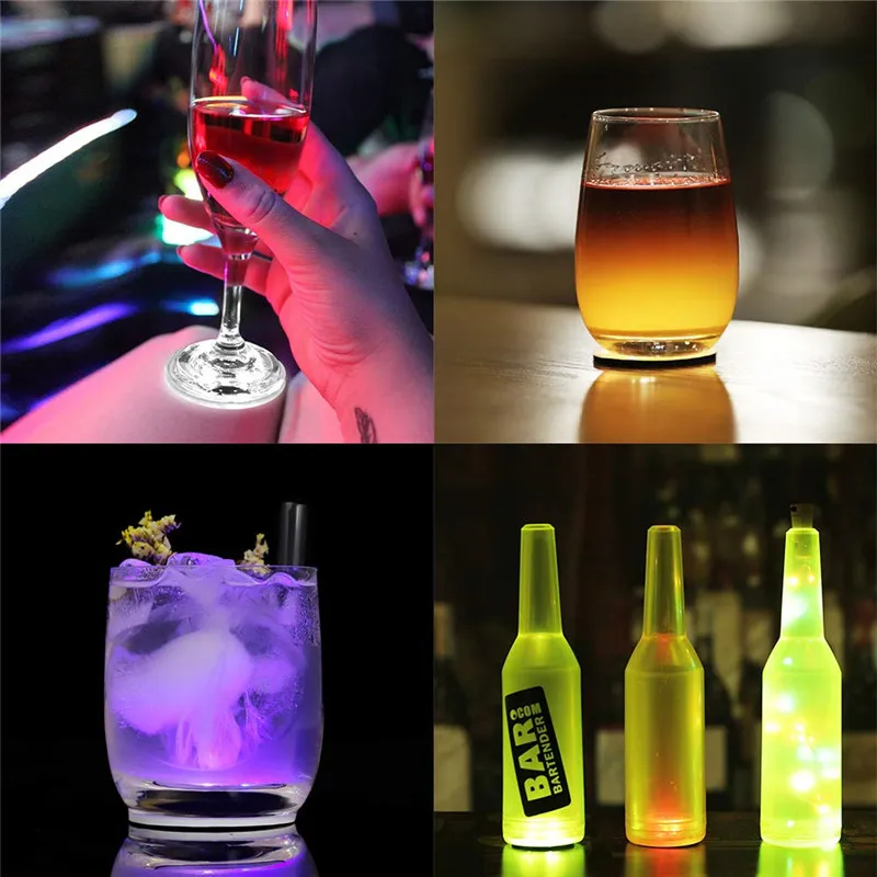 Description Picture 5 of item50/20/10/1pc LED Coasters Luminous Liquor Wine Bottles Coaster Stickers Flashing Light Up Cup Mat For Bar Club Party Decor Light