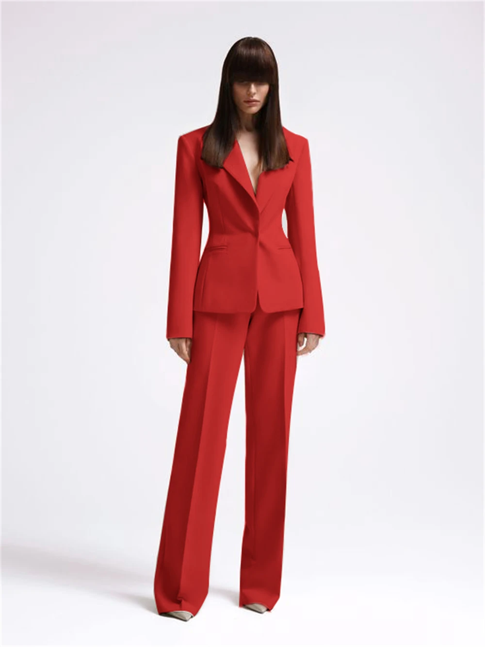 Elegant women's two-piece suit (long jacket + straight pants) birthday/party, high-end high street luxury customization