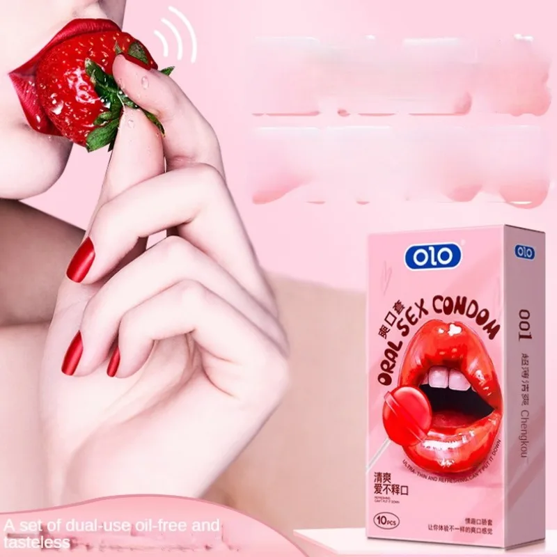 Oral Sex Condoms Condoms Sex Toys Condom Sex Toys with Strawberry Taste Safe Sex Penis Sleeve Intimate Goods Tongue Lick Dick Toys 10Pcs For Adult