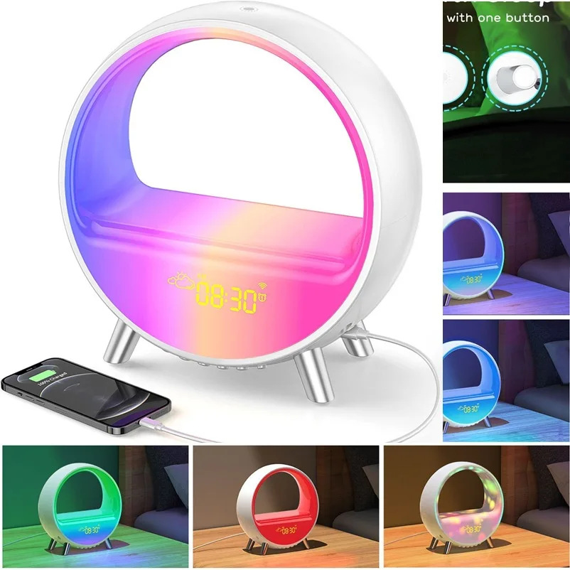 

Fast Wireless Charger 15W Alarm Clock Speaker Phone APP Control RGB Night Light Charging Station For iPhone 14 13 12 11 Samsung