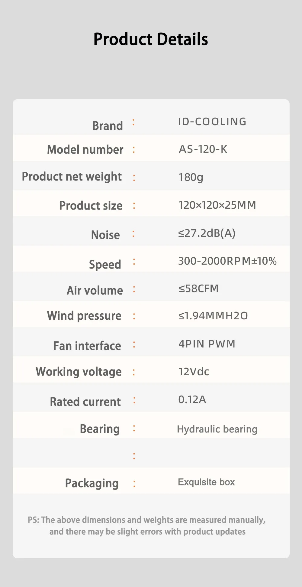 ID-COOLING AS-120 Computer Case Fan 120mm  4PIN PWM Fan Low Noise Cooling Fan Ap