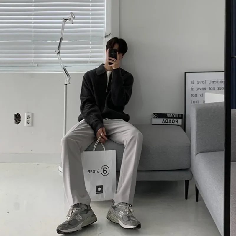 Gentle New Lapel Sweater Autumn and Winter Men's Warm Fashion Casual Knit Pullover Loose Zip Long Sleeve Sweater Men's Jumpsuit