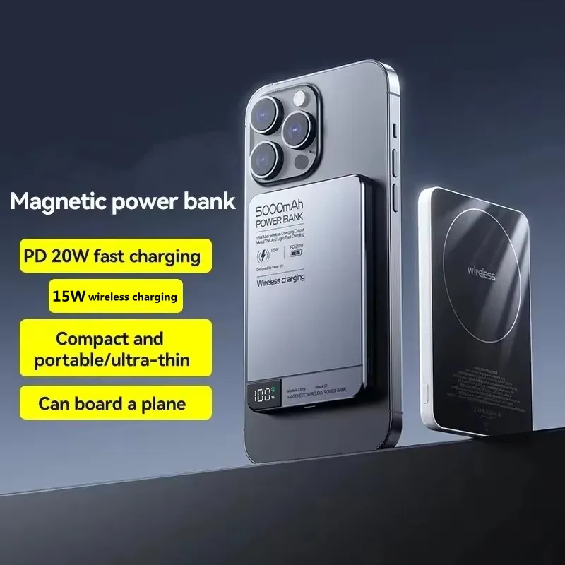 10000mAh Magnetic Power Bank Qi 2 Wireless Charger PD20W Super Fast Charging For MagSafe Powerbank for iPhone Samsung Xiaomi