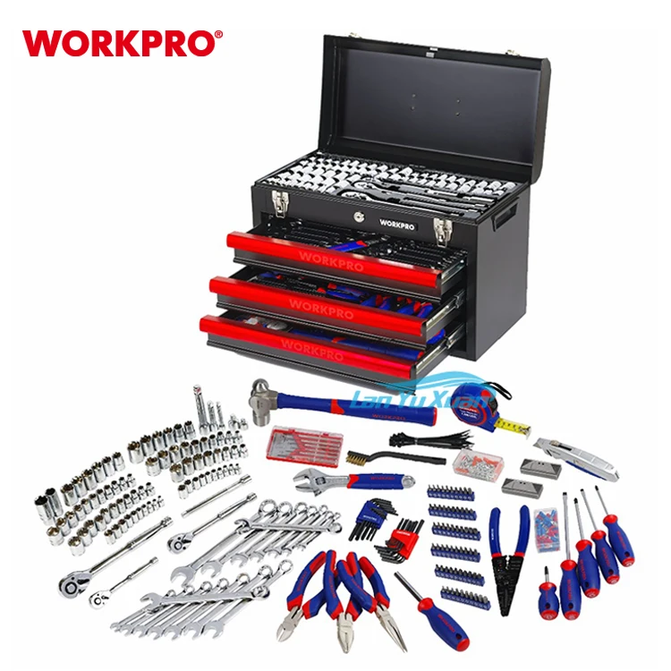 

WORKPRO 408PC 3 Drawer Tool Cabinet Case Storage Kit Heavy Duty Metal Box Chest Mechanical Tools Set