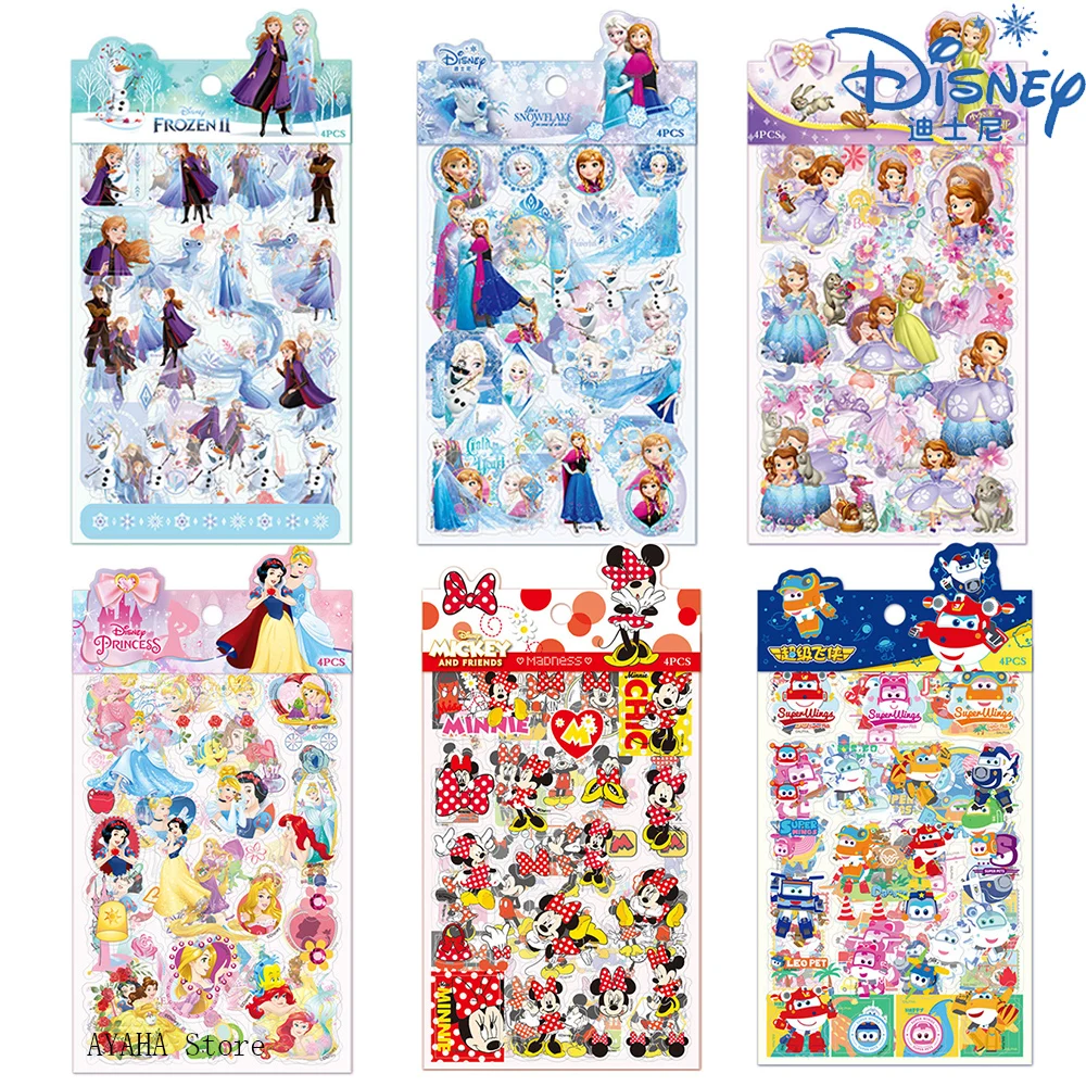 4PCS Disney Cartoon Mickey Mouse Frozen Princess Stickers for Kids Toys Kawaii Anime Decals Stationery Laptop Decoration Sticker
