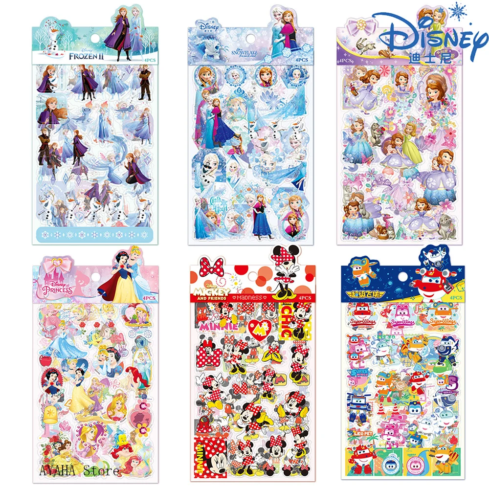 

4PCS Disney Cartoon Mickey Mouse Frozen Princess Stickers for Kids Toys Kawaii Anime Decals Stationery Laptop Decoration Sticker