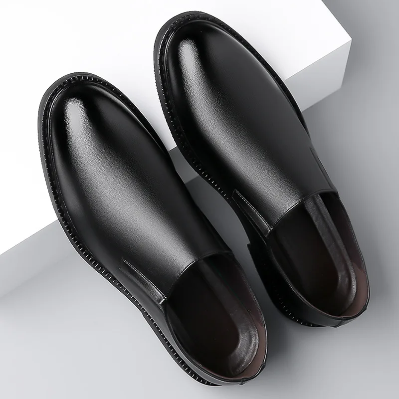 Men Low-top Loafers Lightweight PU Leather Business Shoes Men's Sneakers One-step British Casual Shoe Fashion Work Moccasin Shoe 4