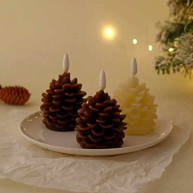 Pine Cone Led Candles Emitting Color:beige 2