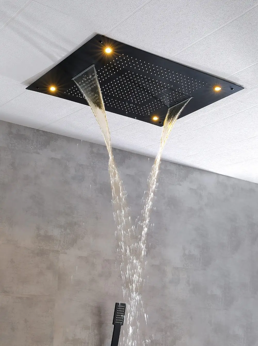 Black 800x600mm Embedded Concealed Ceiling Shower Head Wall Spray Mist Function Waterfall Thermostatic Switch led Shower Faucet