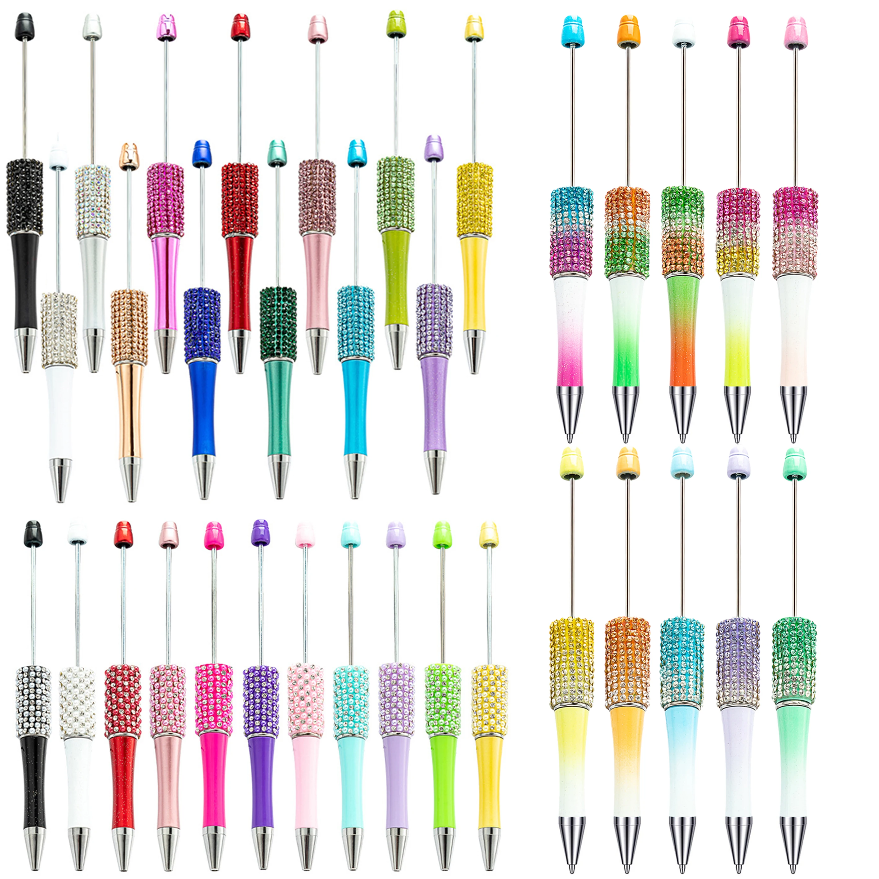 40Pcs Diamond Bead Pen Wholesale Creative DIY Handmade Sticker Set Diamond Beaded Ballpoint Pens Advertising Gift Pen