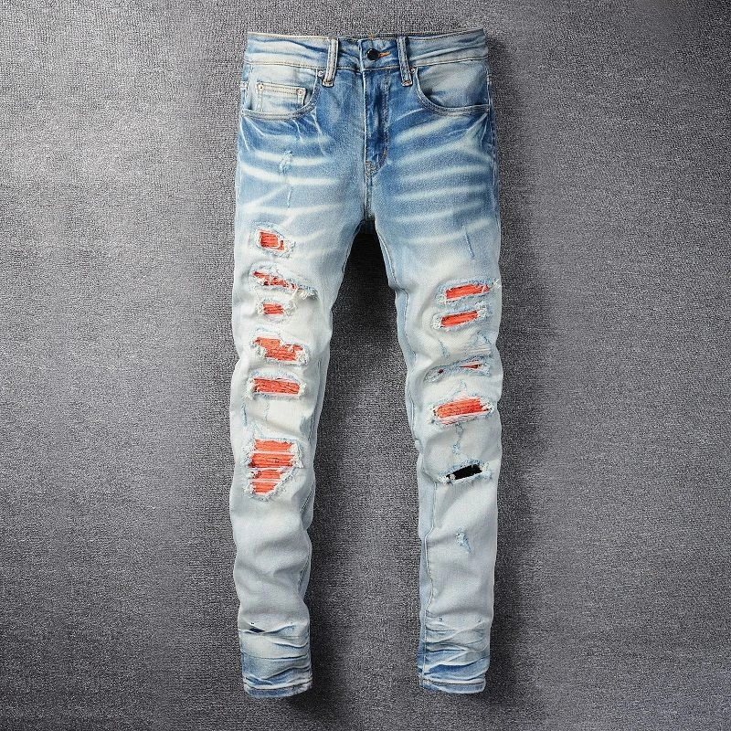 Los Hombres Jeans Men Orange Patchwork 