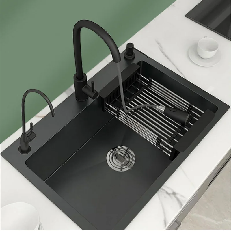 

Waterfall Sink Kitchen Stainless Steel Topmount Sink Large Single Slot Wash Basin Touch Waterfall Faucet Cocina Cozinha