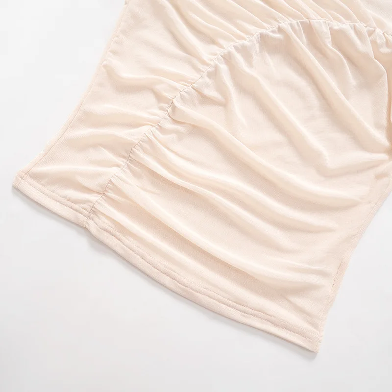 Summer See-Through Mesh T-shirt Top Women Pleated Patchwork See-Through Slim Cropped Top Tee Female Solid T-shirt Pullover