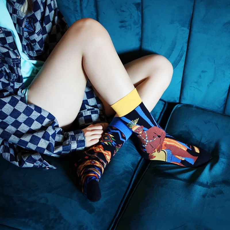 Hip-hop AB version asymmetric tide socks for men and women couples fashion trend popular jacquard cartoon long tube cotton socks