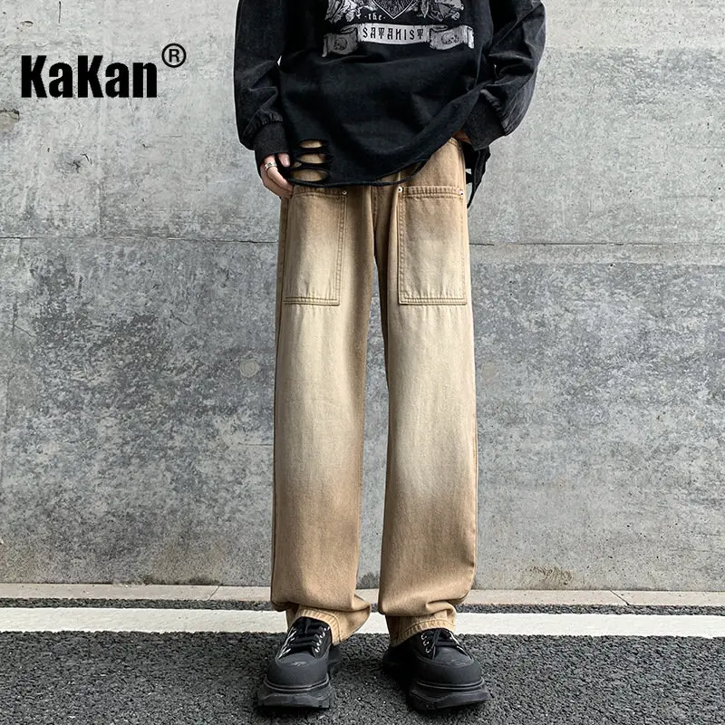 Kakan - Spring/Summer New Khaki Washed Old Jeans Menswear, Straight Stretch Loose Versatile Jeans K024-M5810