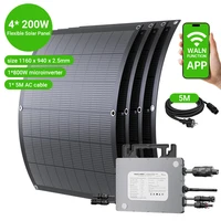 Kit Système Solaire de Balcon 800W, 4 Panneaux Solaires Flexibles 200W + Micro-onduleur 800W, Surveillance via Application WiFi, Système PV Plug & Play 1
