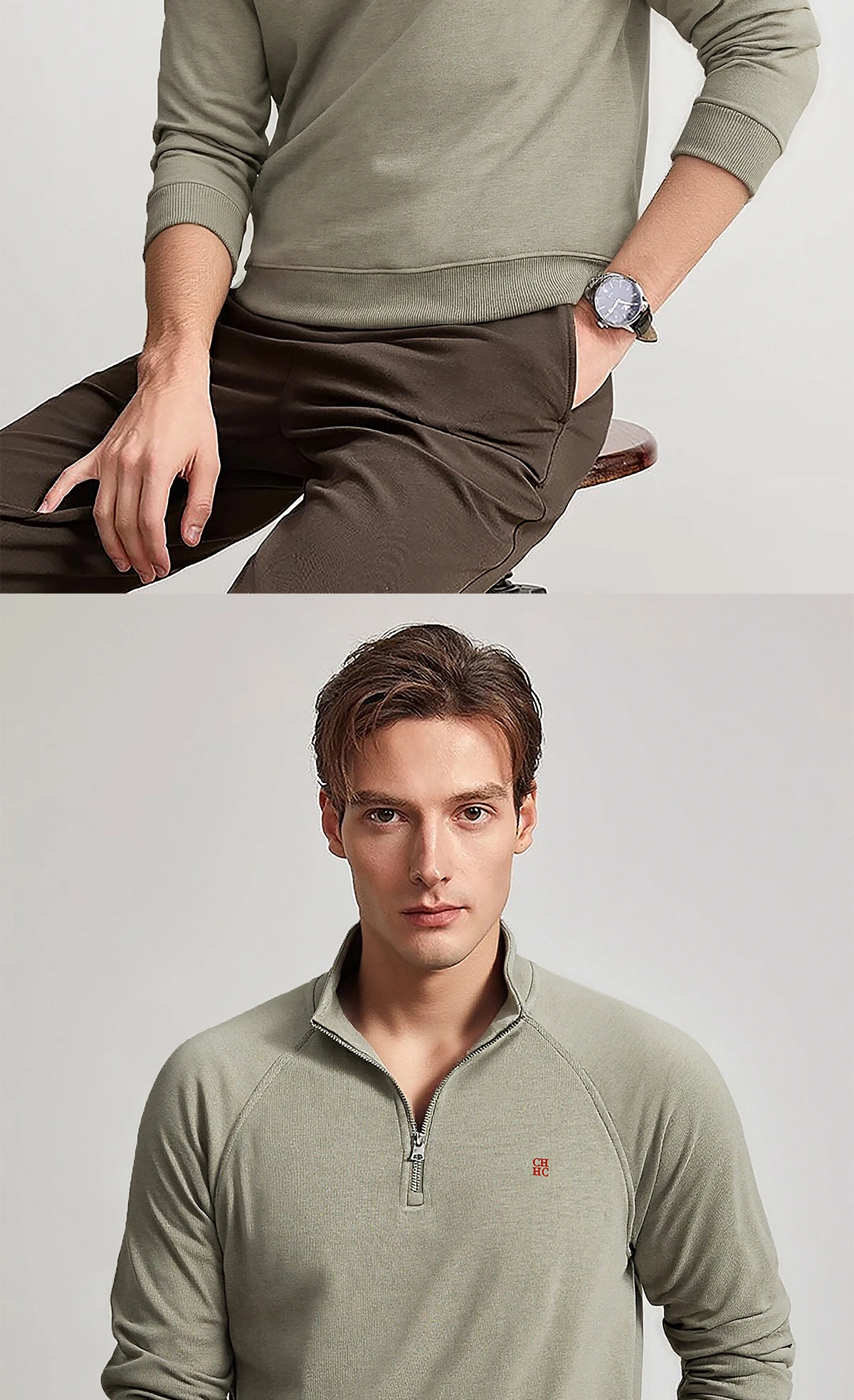 CHCH Men's Sweatshirt Casual Half Zipper Design Men's Long Sleeved Sweatshirt Autumn Fashion Classic Versatile Men's Pullover