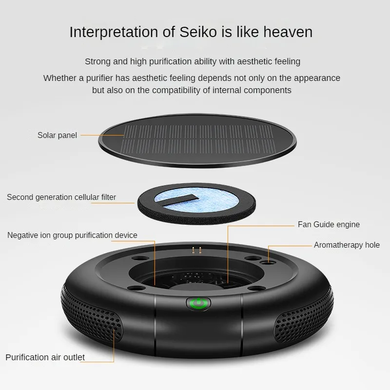 Air Purifier Negative Ion Air Purifier Solar Wireless Charging for Home and Car Filtration Dust Removal Odor Removal
