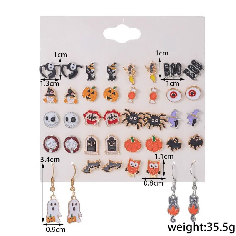 20 Pairs Halloween Cartoon Stud Earrings for Women 2024 New Fashion Spider Pumpkin Ghost festive Earrings Fashion Party Jewelry