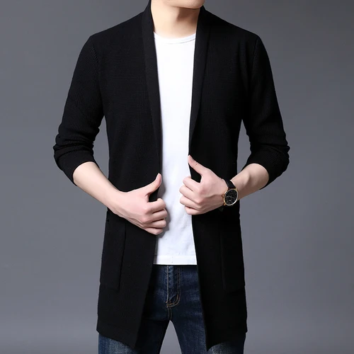 thumbnail image 1 of Suéter de lana largo de alta calidad para otoño, nuevo, chaqueta informal de lana para hombre, suéter de longitud media, 1 of 5