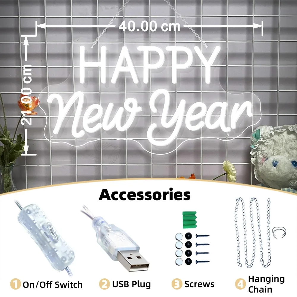 Happy New Year Neon Sign Led Light Party Decor Wall Art Neon Light Led Signs Room Decor Bar Shop Cafe Restaurant Decortive Light