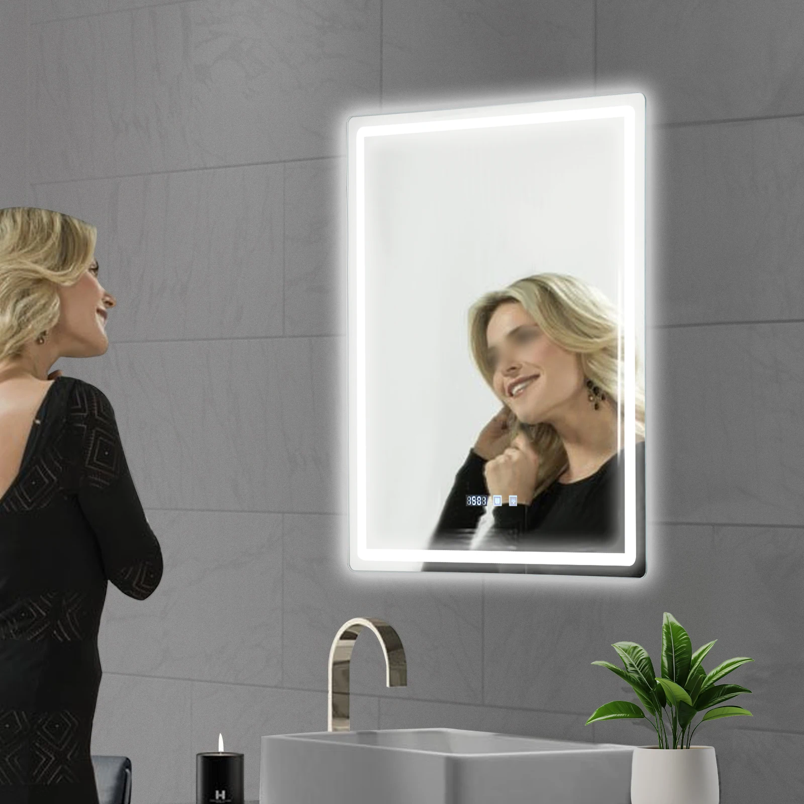 LED Bathroom Mirror Anti-Fog Bathroom Mirror, Wall Mounted Lighted Vanity Mirrors for Wall with 3 Colors Dimmable, Touch Switch 3
